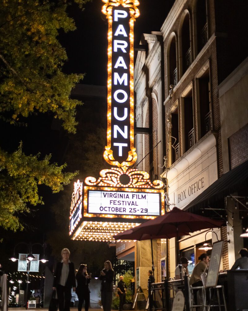 Paramount Theater marquee promoting the Virginia Film Festival, October 25-29.
