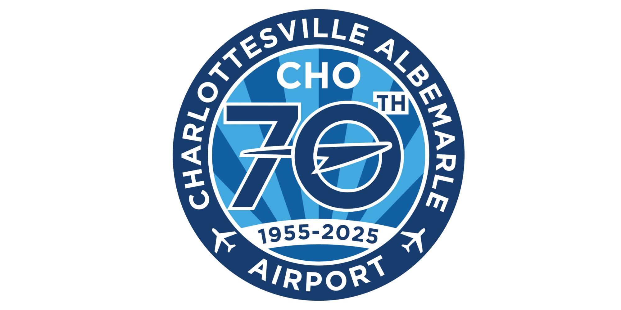 Charlottesville Albemarle Airport's 70th anniversary logo, 1955-2025. CHO.
