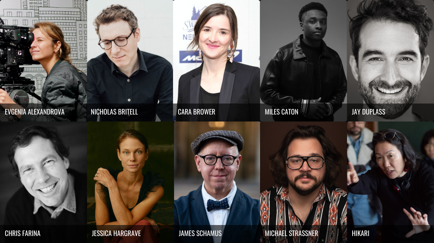 Collage of film festival speakers, including Evgenia Alexandrova and Nicholas Britell.