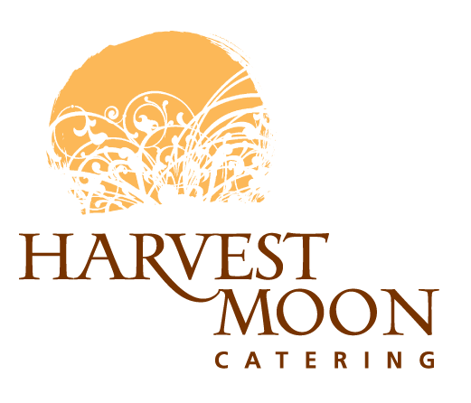Harvest Moon Catering logo with a stylized sun and wheat illustration.