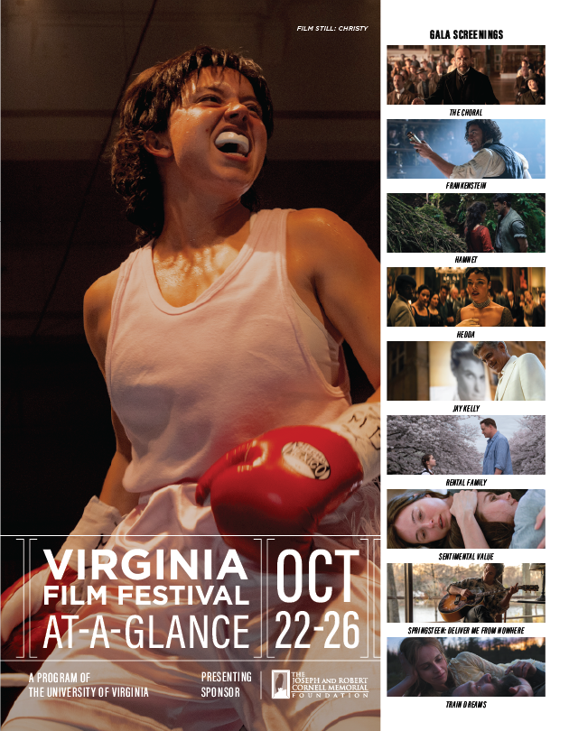 2025 Virginia Film Festival program cover featuring Syndney Sweeny as Christy, and gala screenings.